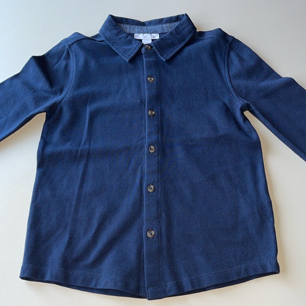 The Little White Company Kids Blue Button Down Long Sleeve Polo Size 4-5 Years